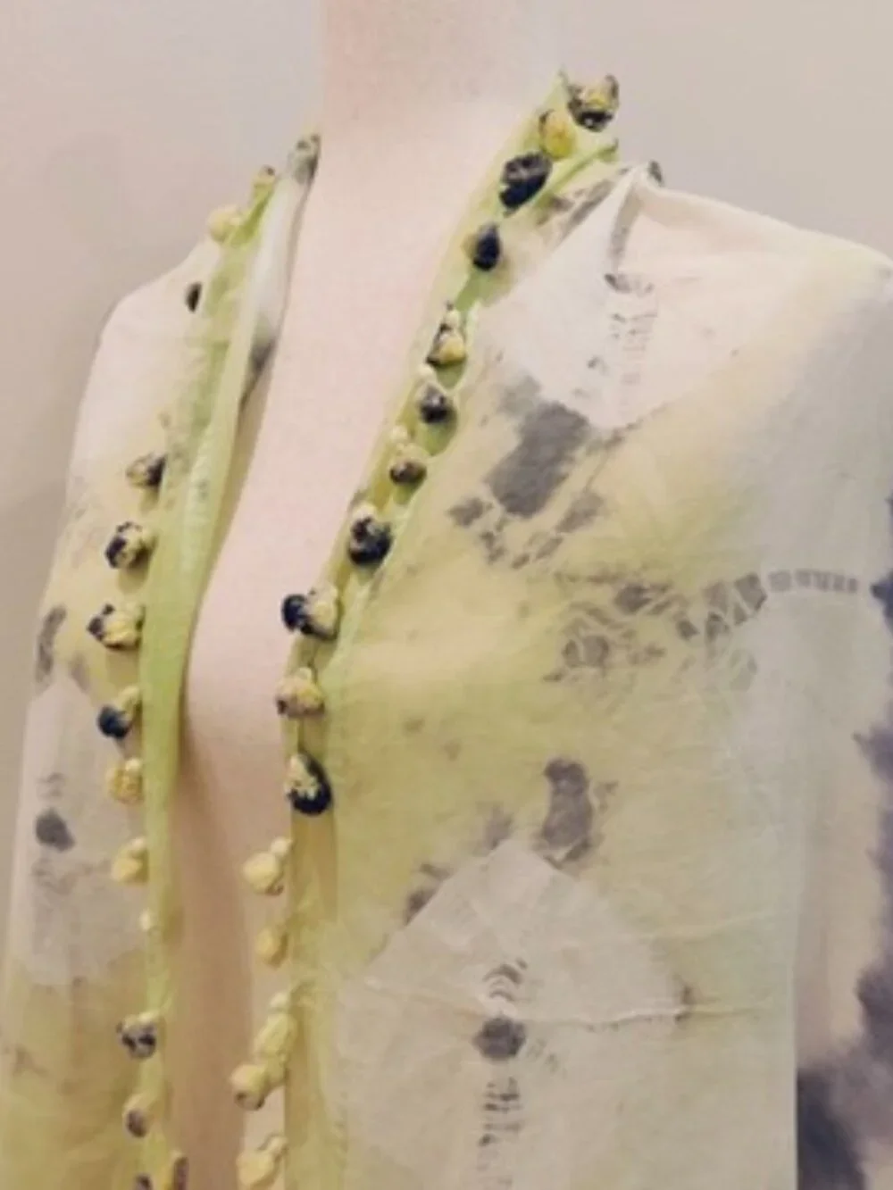 Aanya Silk Cotton Scarf Wrap Womens Lime Green Gray Shibori Tie Dye Tassel